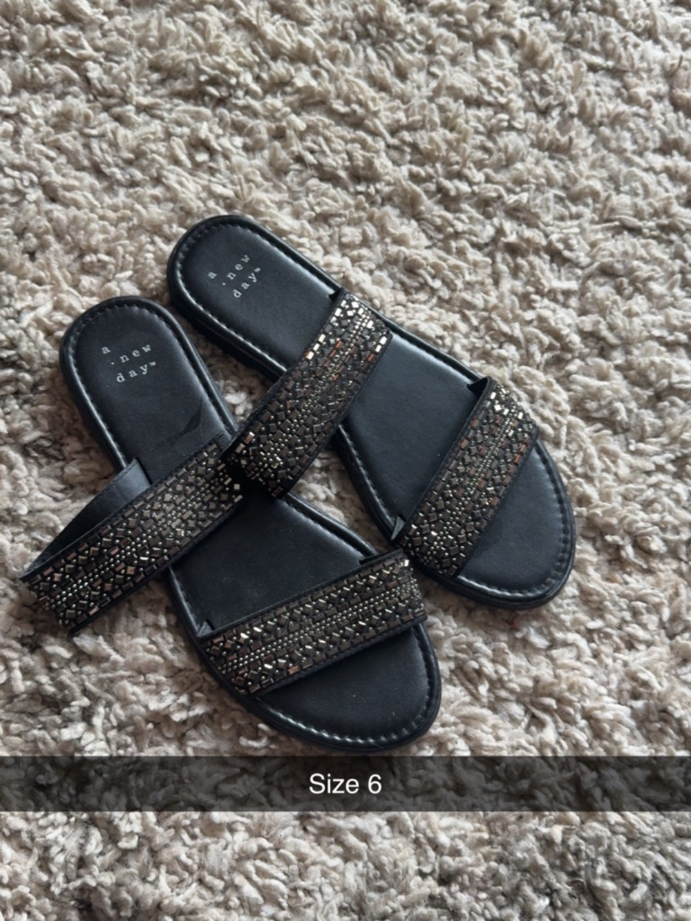 a new day Black Beaded Double-Strap Slide Sandals